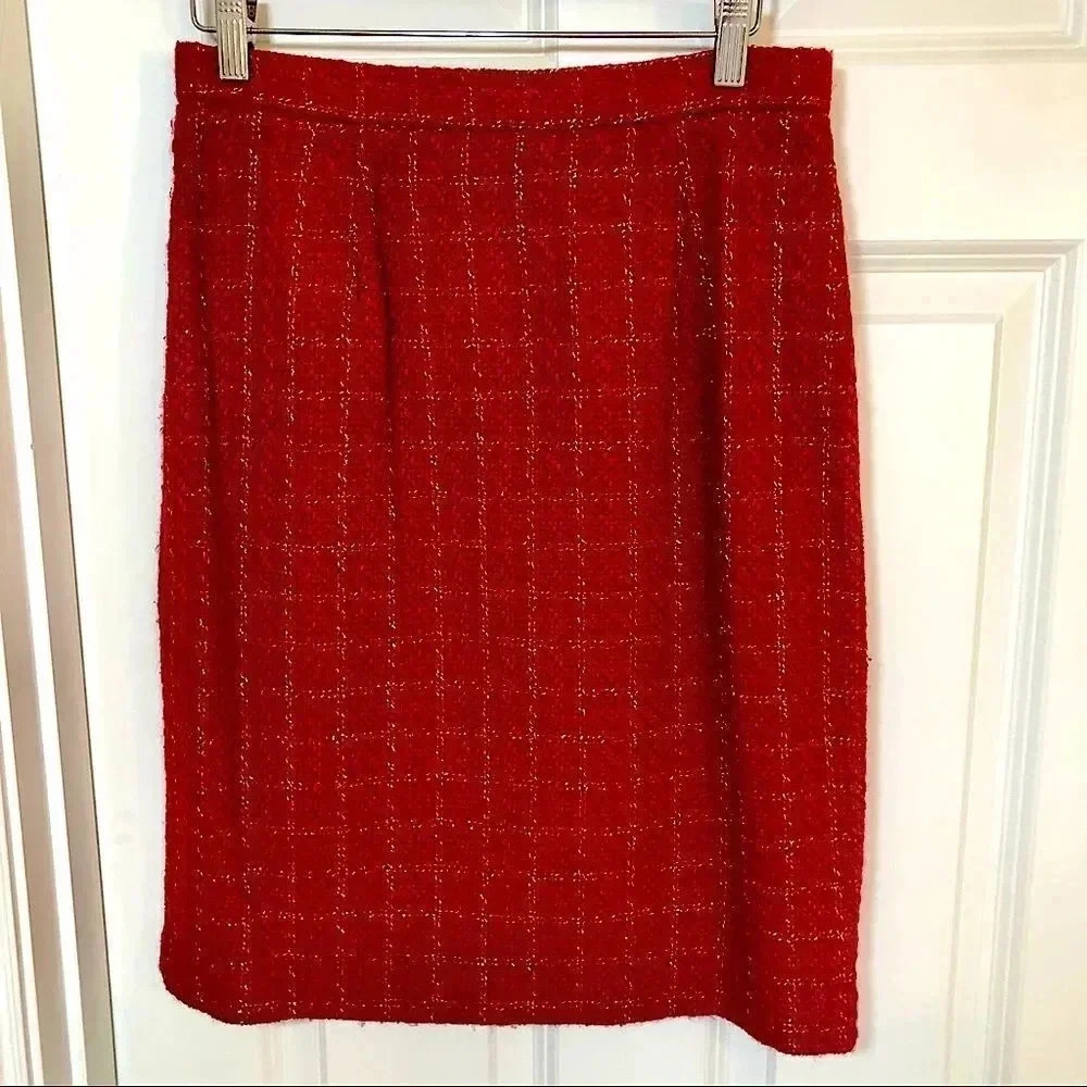 𝅺Blushe By Spiegel vintage red and‎ gold metallic plaid pencil skirt size 8